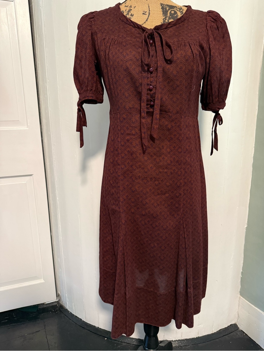 Marc by Marc Jacobs Burgundy Midi Dress with Puff Sleeves